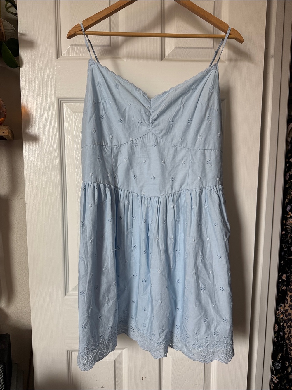 American Eagle Outfitters Light Blue Eyelet Smocked Top